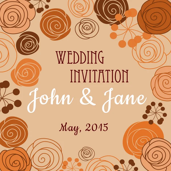 Wedding invitation template with floral border — ストックベクタ