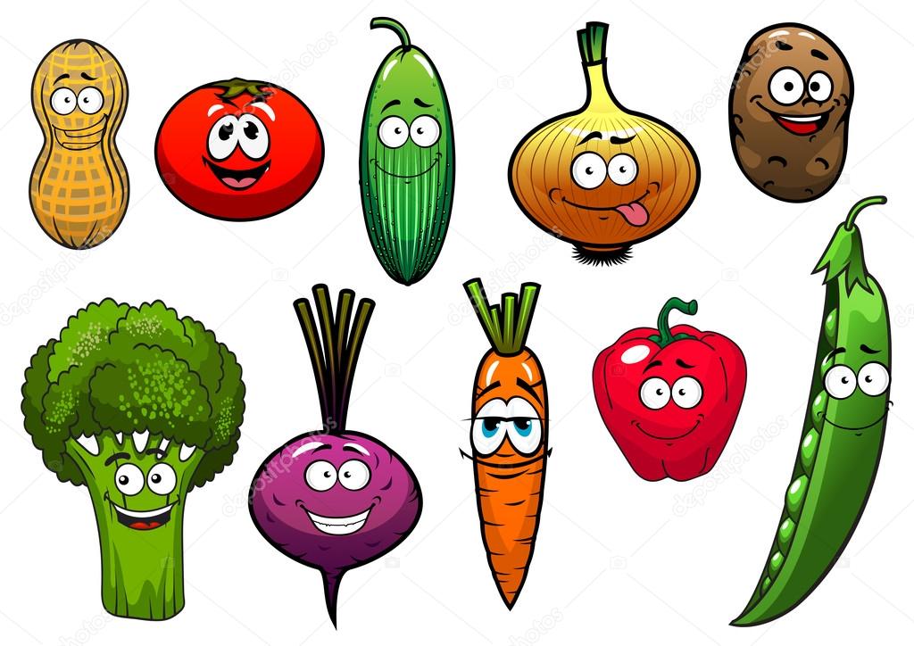 Healthy fresh cartoon vegetables characters