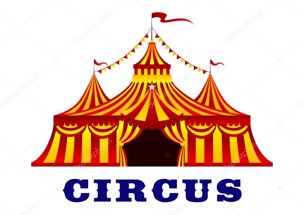 Circus tent with red and yellow stripes