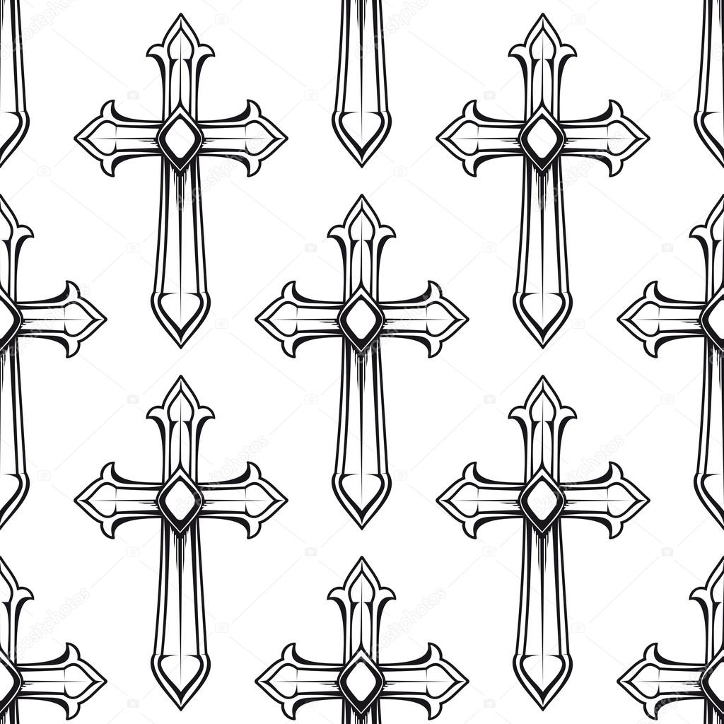 Seamless pattern with vintage catholic crosses