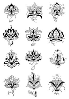 desenli süslemeli siyah Farsça çiçekler