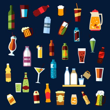 düz Icons set içecekler ve içecekler
