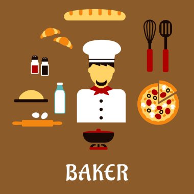 Baker meslek konseptiyle ekmek ve malzemeler
