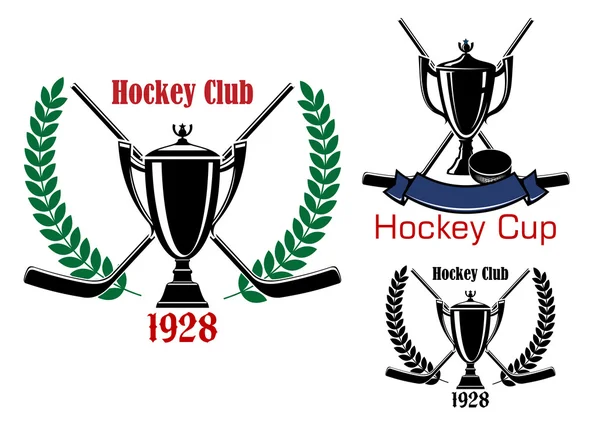 Copa de hockey sobre hielo y emblemas del club — Archivo Imágenes Vectoriales
