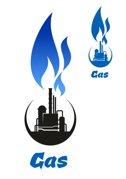 Silueta negra de procesamiento de gas con llama azul — Archivo Imágenes Vectoriales