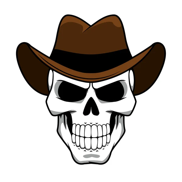 Cowboy Totenkopf Charakter mit braunem Filzhut — Stockvektor