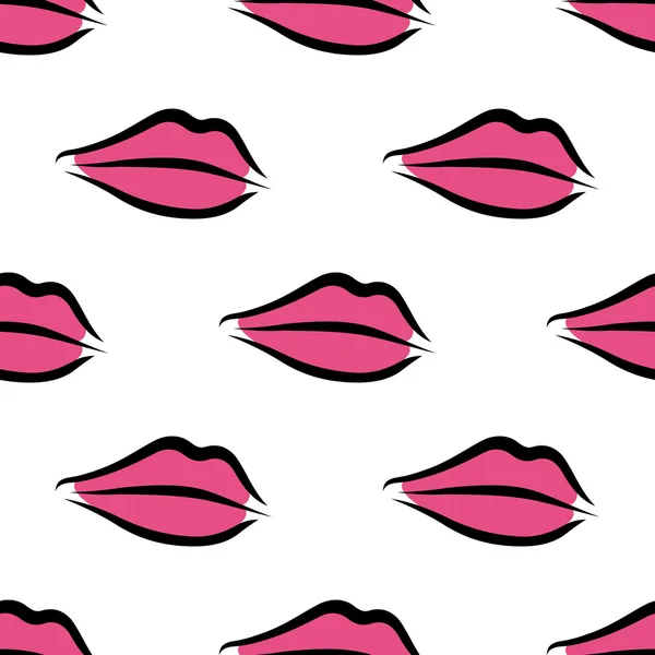 Hot pink lips kisses seamless pattern — Stock Vector