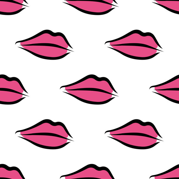 Hot pink lips kisses seamless pattern