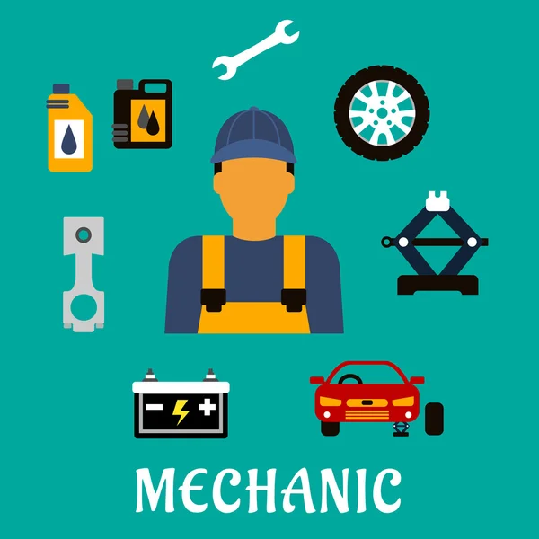 Płaskie pojęcie zawodu mechanik z narzędziem — Wektor stockowy