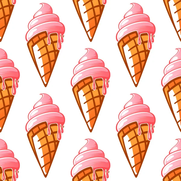 Helado gofre conos sin costura patrón de fondo — Vector de stock