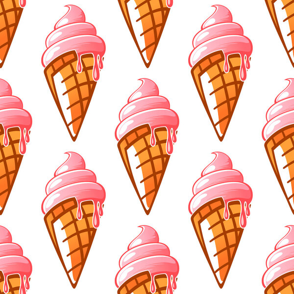 Ice cream waffle cones seamless pattern background