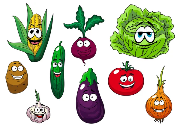 Fresh tasty cartoon vegetables characters — Stock Illustration Fresh tasty cartoon vegetables characters Stock Vector