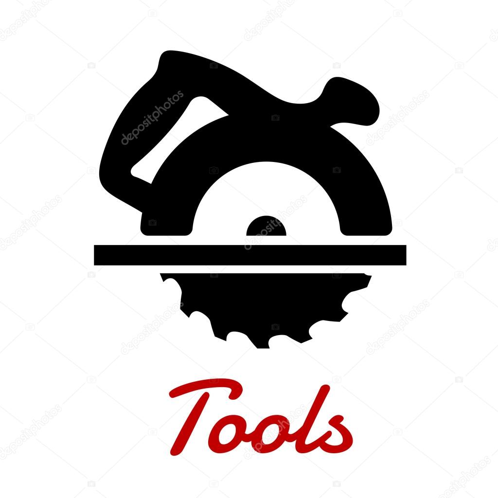 Miter saw black icon with circular saw blade and handle on the top of cutter head isolated on white background
