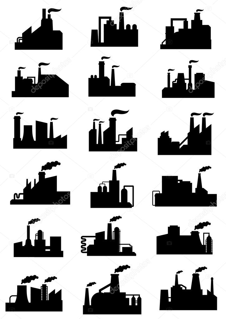 Industrial factories and plants black icons