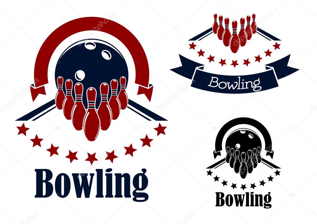 Bowling badges with lanes, balls and ninepins