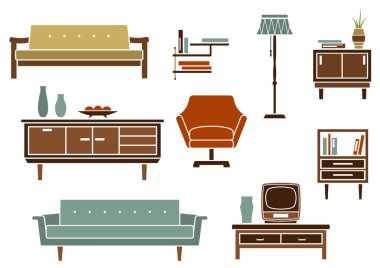 Flat interior furniture and accessories clipart