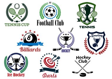 Sporting emblems with items and heraldic elements