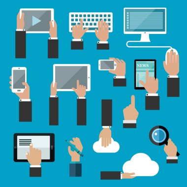 Hands icons with digital devices