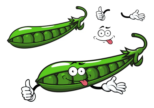 Fresh green pea pod character — 图库矢量图片