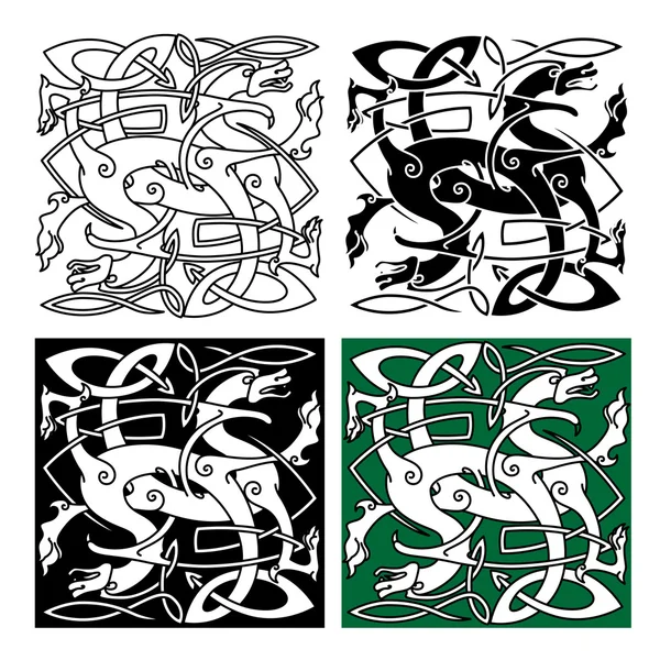 Tribal dragons with twined bodies celtic pattern — Stock Vector