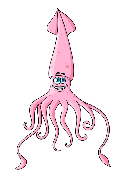 Cartoon funny pink squid character — Stock Vector