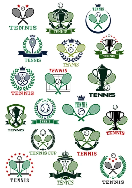 Tennis heraldic emblems with sport items — Stock vektor