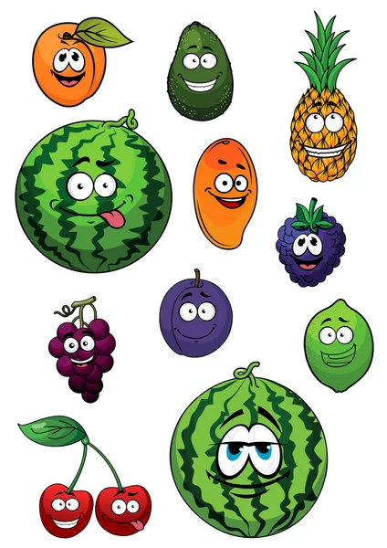 Personagens de frutas de desenhos animados felizes frescos — Vetor de Stock