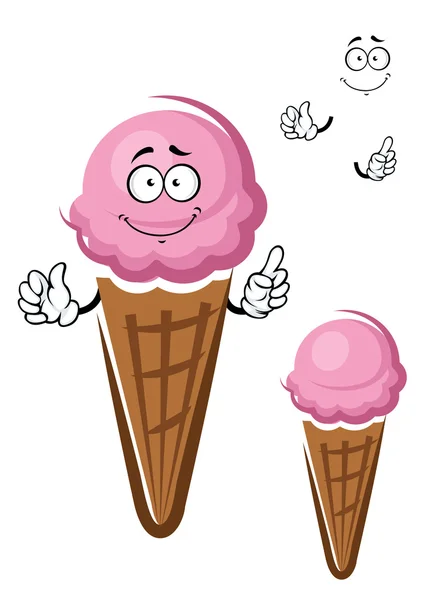 Jahodová zmrzlina kužel kreslená postavička — Stockový vektor