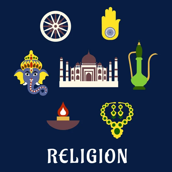 Religion et culture indiennes symboles plats — Image vectorielle