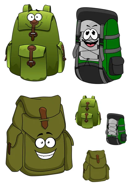 Viagem mochilas personagens de desenhos animados com bolsos —  Vetores de Stock