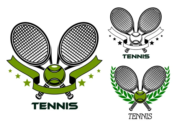 Emblems of crossed tennis rackets with balls — Διανυσματικό Αρχείο