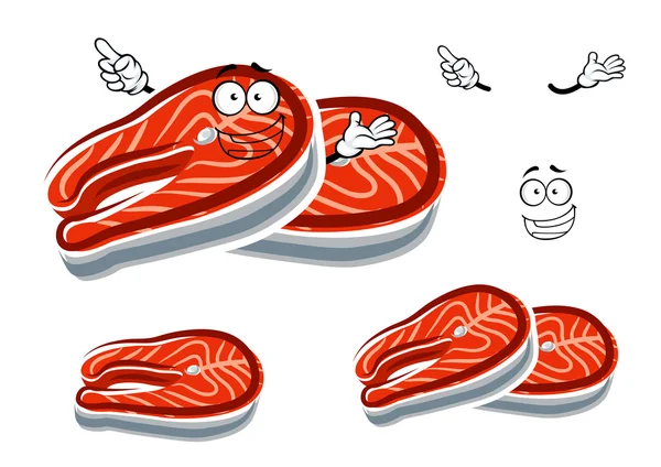 Fresh salmon steak cartoon character — ストックベクタ