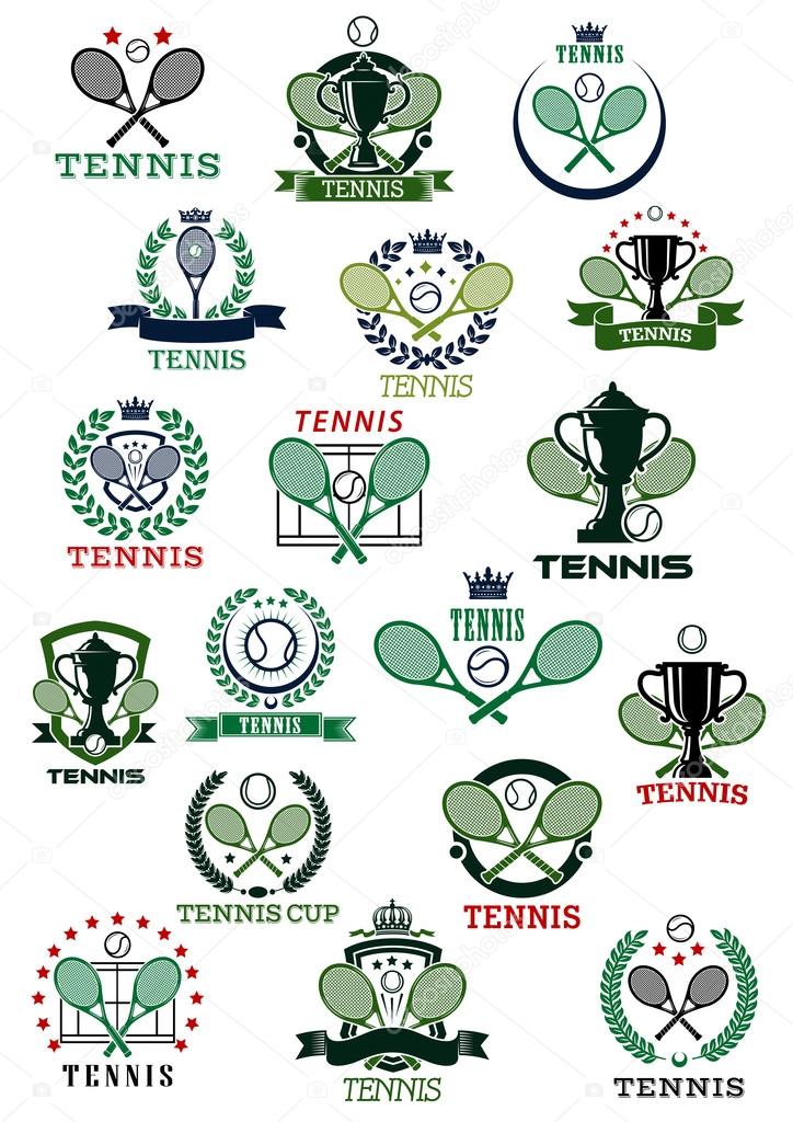 Tennis heraldic emblems with sport items