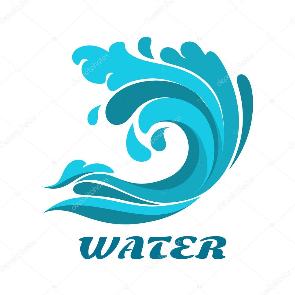 Curling breaking ocean wave abstract symbol with caption Water forenvironment or nature design