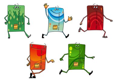 Modern bank credit cards cartoon characters