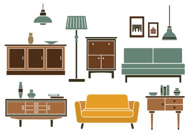 Furniture and interior accessories in flat style