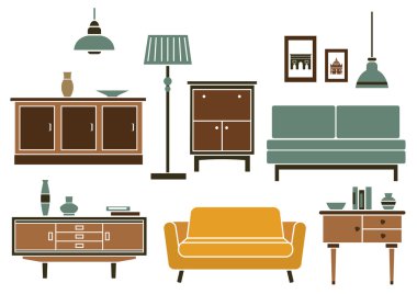 Furniture and interior accessories in flat style clipart