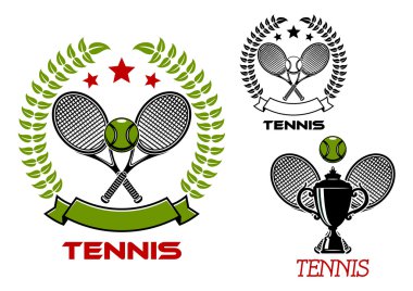 Tennis tournament emblems with sport items