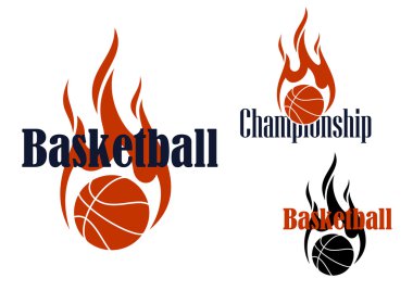 Basketball game symbols with flaming balls