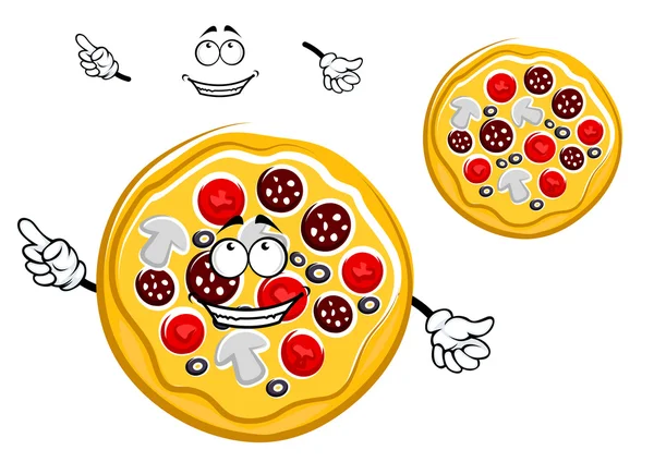 Fast food pepperoni pizza personnage de dessin animé — Image vectorielle
