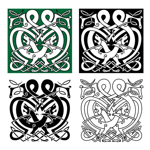 Kampf gegen Drachen mit keltischen Knoten-Ornamenten — Stockvektor