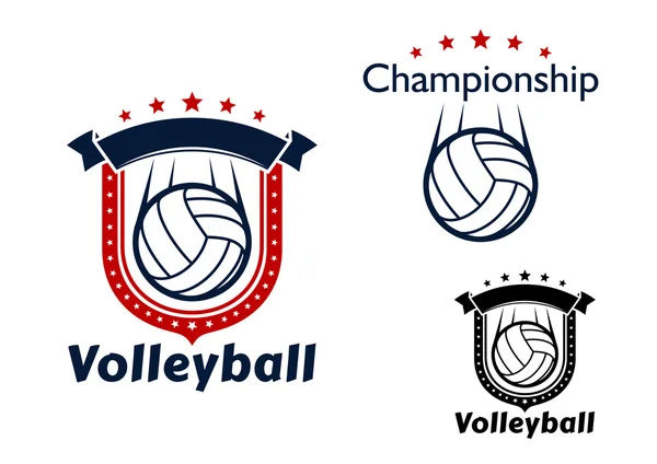 Volleyball game emblems with flying balls — Stok Vektör