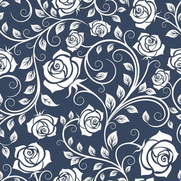 White and blue seamless pattern with roses — Stock vektor