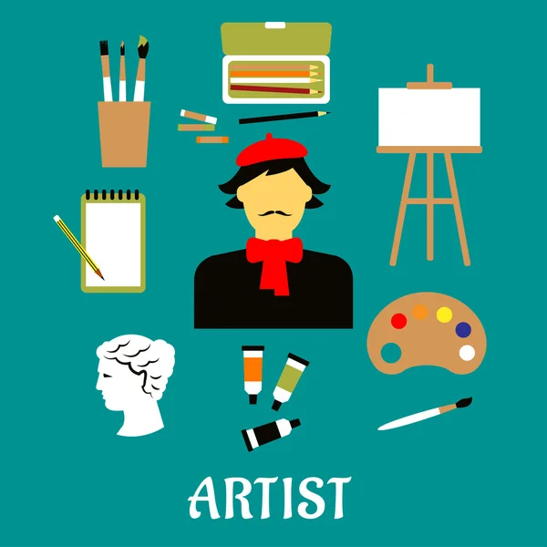 Artist or craftsman with art icons — Stok Vektör