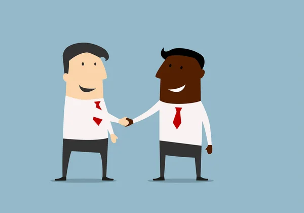 Black and caucasian businessmen handshake — Stockvector