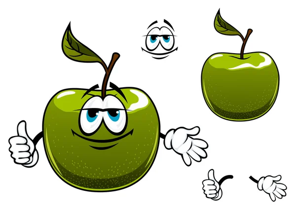 Green apple fruit cartoon character with thumb up — ストックベクタ