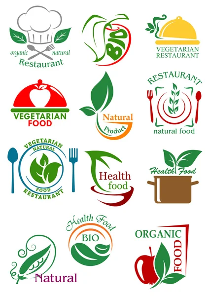 Vegetarian and natural healthy food emblems — 스톡 벡터