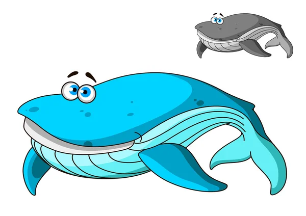 Large cartoon blue whale character — ストックベクタ