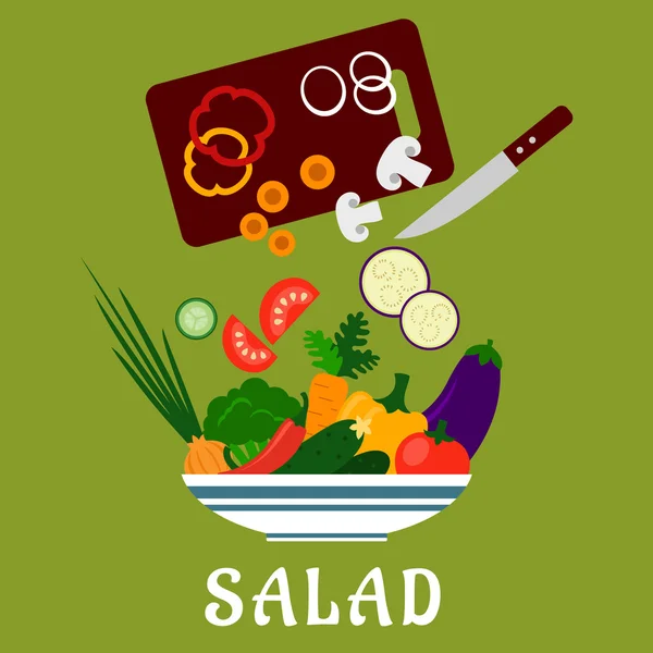 Salad dengan sayuran dan papan potong - Stok Vektor