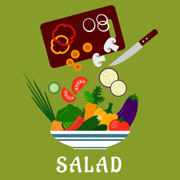 Ensalada con verduras y tabla de cortar — Vector de stock